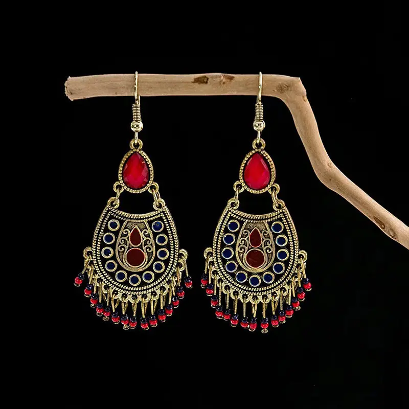 H2349 1 Red Rice Bead Earrings