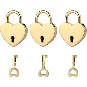 3 Pack Mini Heart Shaped Padlock With Key, Notebook Heart Locks, Gold Small Metal Lock for Necklace, Diary Book, Jewelry Box, Storage Box