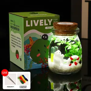Glowing Live Aquarium Plant Habitat - 3.5" Closed Ecosystem Jar with Marimo, Self-Sustaining Micro-Landscape, Low-Maintenance Desk Decor for Focus & Visual Calm (Includes LIVELY Moss Ball Pet)