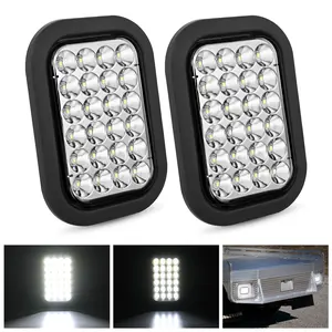Nilight 5” X 3” Inch Rectangular Trailer Tail Light 2 PCS White 24 LED Back Up Reverse Light w/Flush Mount Grommets Plugs IP67 Waterproof for 12V Truck ATV UTV Trailer Bus RV Camper