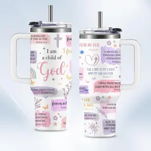 Christian Gifts for Women 40oz Tumbler - I Am a Child of God Insulated Travel Mug with Handle & Straw - Birthday Christmas Gift, Inspirational Religious Catholic Baptism Confirmation Gift for Her