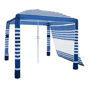 VEVOR 8x8 ft Beach Cabana, UPF 50+ Lightweight Canopy Shelter, Sunshade with Side Wall, Sand Pockets, Adjustable Height, Easy-Setup Portable Shelter for Families, Navy Stripes