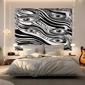 Black & White Wavy Stripe Eye Print Tapestry, Surreal Op-Art Themed Wall Hanging, Bold Abstract Tapestries, Premium Soft Tapestrys with Dot Accents, Ideal for Bedroom & Modern Art Home Decor