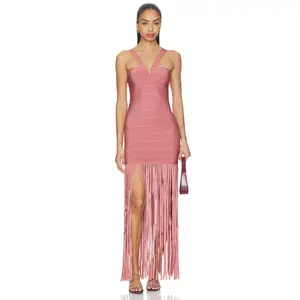NBD Jaeke Fringe Maxi Dress in Pink