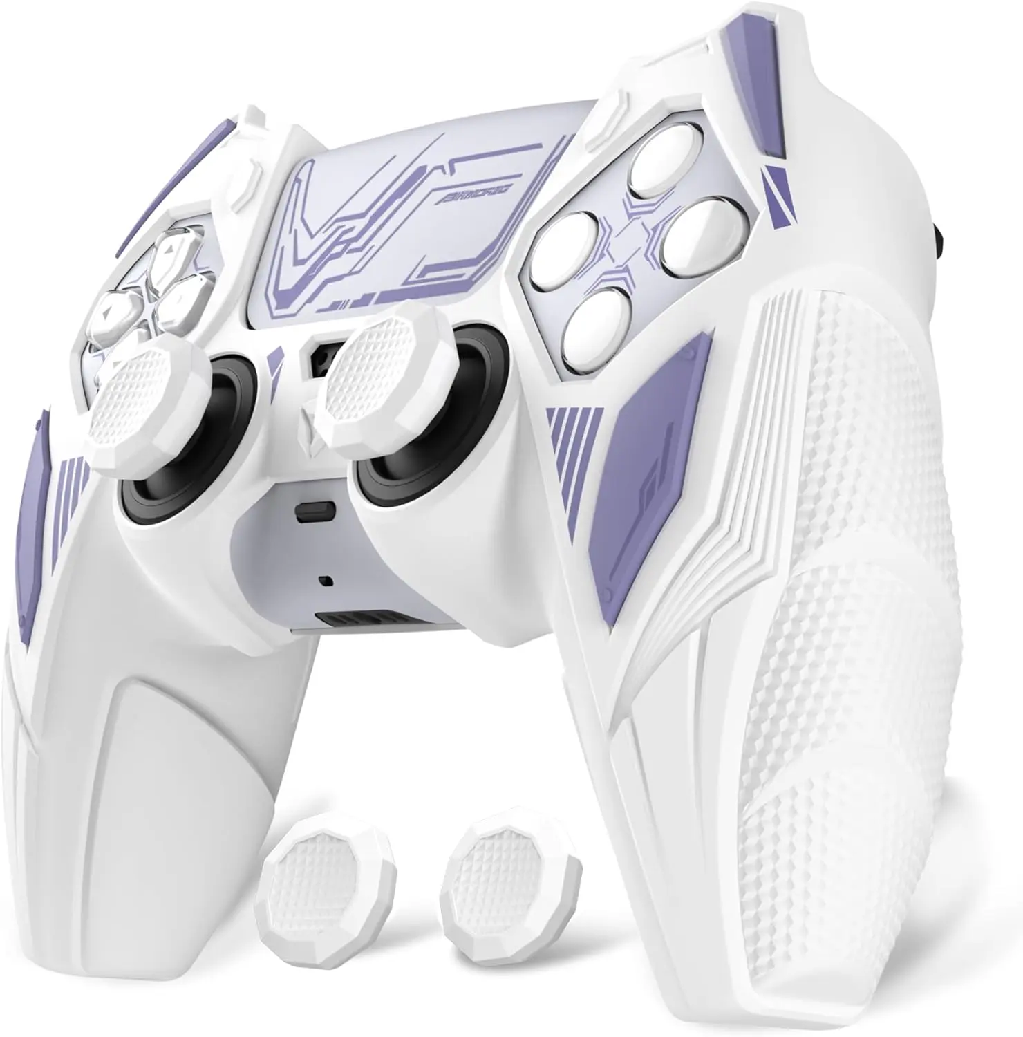 PlayVital Silicone Skin Set for PS5 Controller - Mecha Rhino Design, Anti-Slip Grip Cover Protector Compatible with Charging Dock, with Thumb Grips & Touchpad Sticker cap