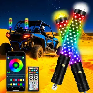 DREAMIZER 2Pack 1FT Fat Whip Lights New Upgraded Spiral LED Whip Light with Strobe Light RGB Chasing Dancing Lighted Antenna Whips W APP Remote Control for SXS UTV ATV RZR Can-Am X3 Off-Road Truck