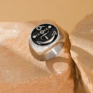 Fashionable and Minimalist Hip-hop Boat Anchor Pattern Stainless Steel Men's Ring for Daily Casual Wear Accessories