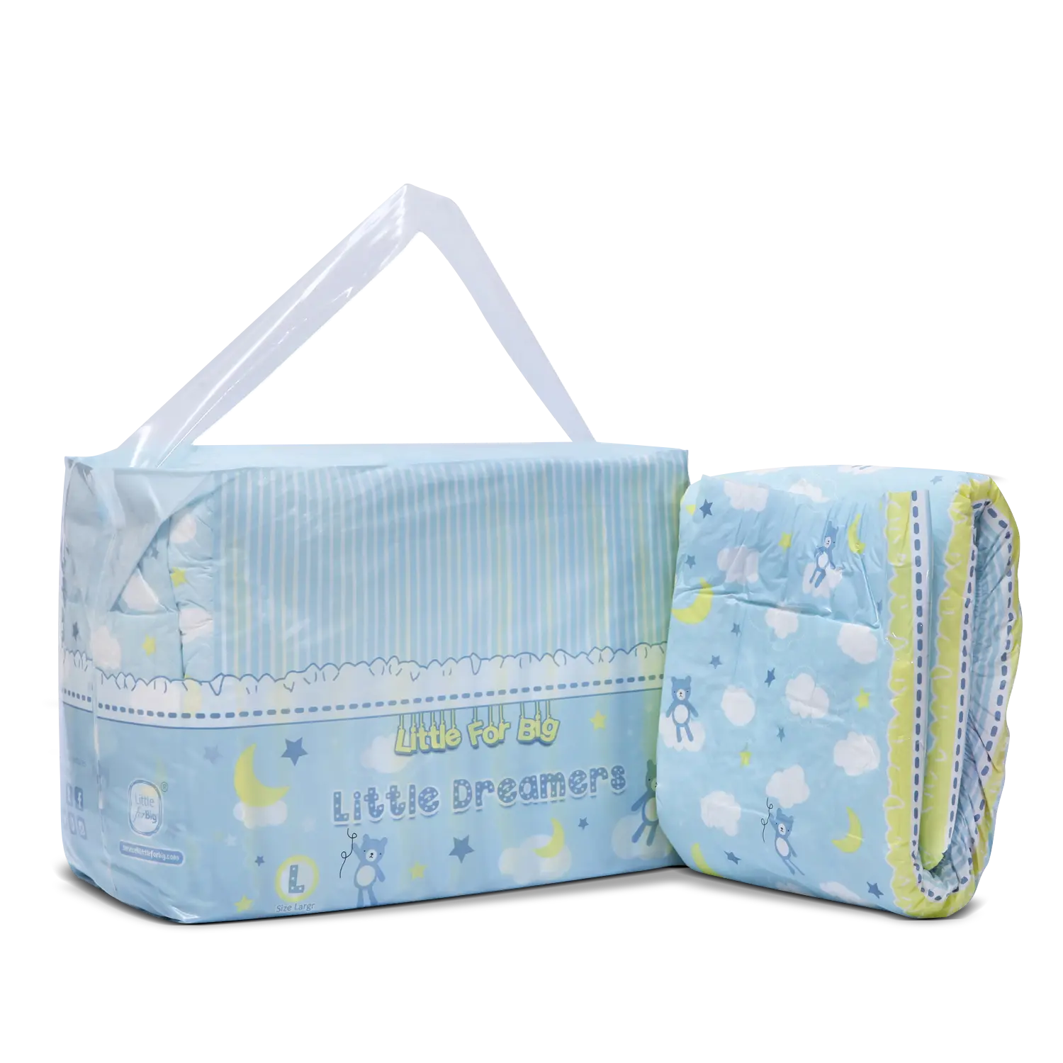 LittleForBig Soft Adult-Sized Nighttime Diapers - Adorable Little Dreamers Print, High Absorbent, 4 Adhesive Paste Tabs, 181oz Capacity, 10-Piece Pack