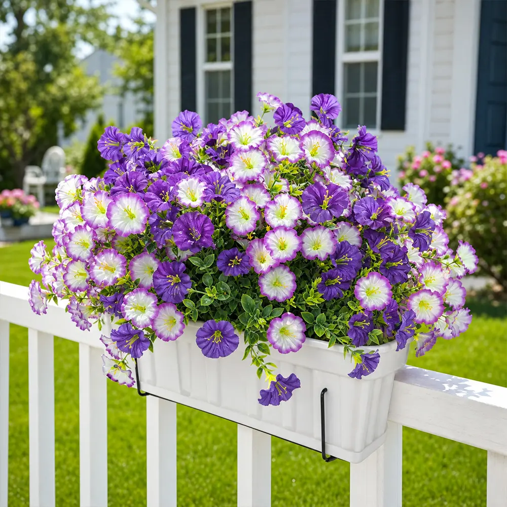 Serra Flora 16-Piece UV-Resistant Silk Fabric Decorative Floral Artificial Morning Glories with Eucalyptus - Country-Style Outdoor Decor for Front Porch Hanging Planters & Table Centerpieces (Plug Not Included)