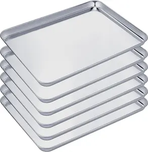 6 Pcs Baking Sheet Set Stainless Steel Cookie Sheet 18 x 13 Inch Cookie Baking Pan Bakeware Oven Tray Dishwasher Safe Baking Tray Commercial Grade Baking Sheets for Oven Baking, Silver