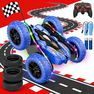 Remote Control Car for Kids, Rechargeable LED Light Off-Road Toy Car, 2.4GHz 4WD Stunt RC car with Double-sided 360-degree flip remote control racing car, Gifts for Boys Girls Ages 5-12