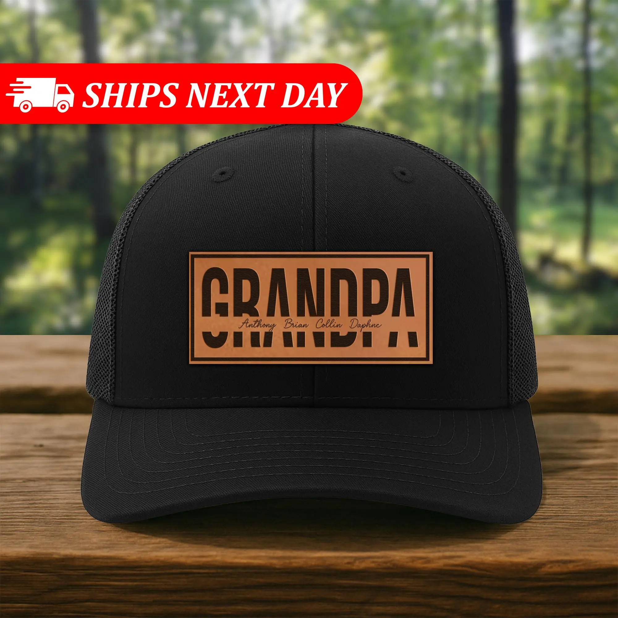 Custom Grandpa Hat with Grandkids' Names - Personalized Laser Engraved Patch Hat - Promoted to Grandpa & Father's Day Gift