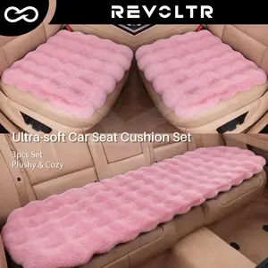 Ultra-soft Car Seat Cover Set, 3-in-1 Anti-slip Plush Seat Protector, Universal Warm Thickened Seat Cushion, Cozy Car Accessories Replacement for Front Seat & Back Seat, Pink and White Valentine Gift