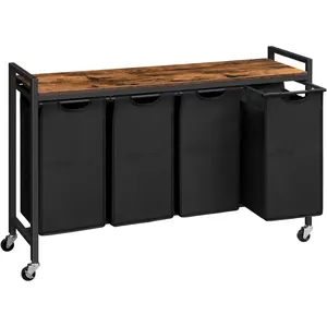 Laundry Sorter 4 Sections, Laundry Hamper with Wheels, 4 x 10.5 Gal (40 L), Rolling Laundry Basket, Pull-Out and Removable Oxford Fabric Bags, Rustic Brown and Black BF04XY01