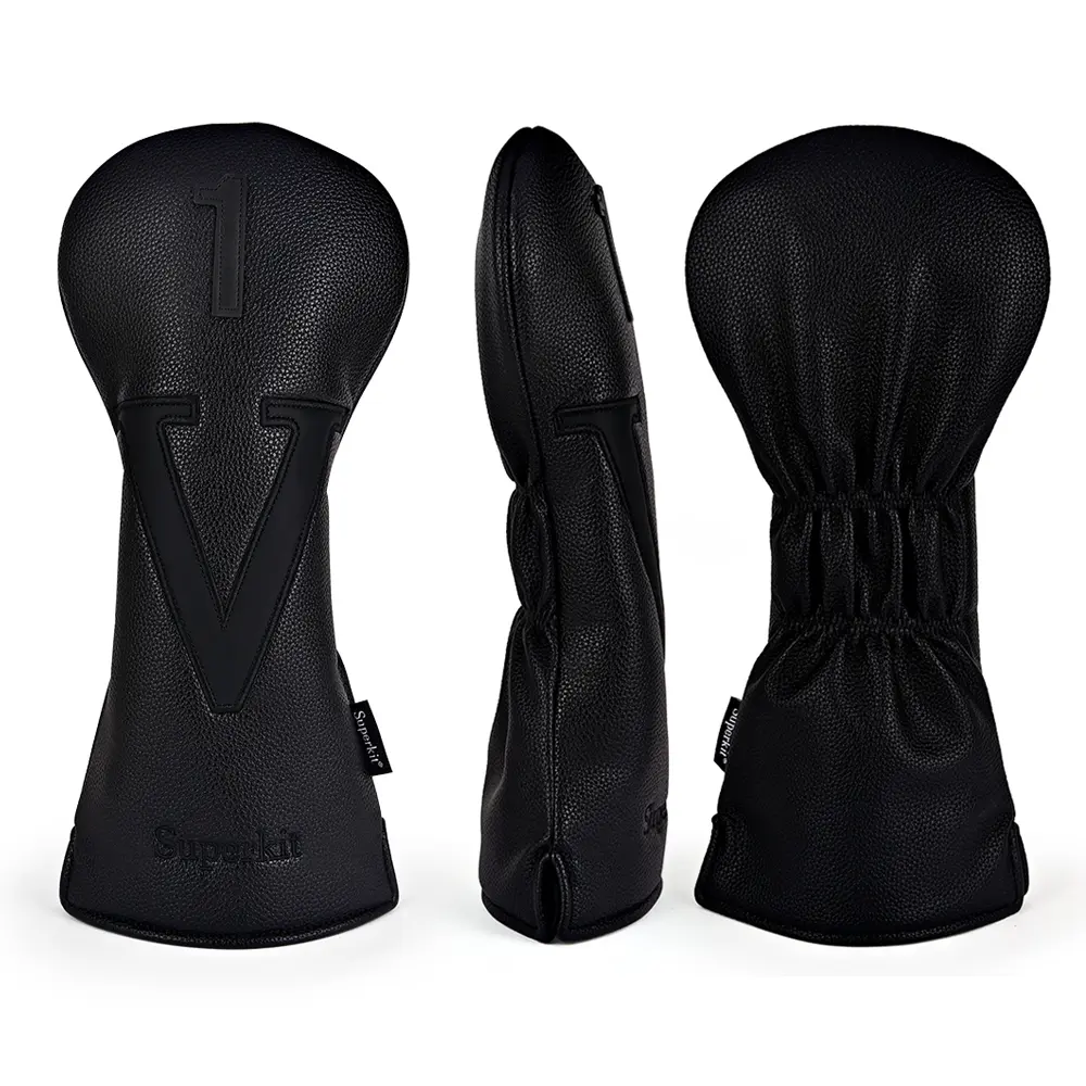 Superkit V Series Full Set Golf Club Head Covers - Black, Premium Wood Material, Enhanced Protection, Stylish Design, Golf Iron Accessory, Golf Accessory Golf Equipment