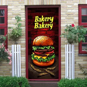 2pcs   Vintage Brick Wall Burger Wall Sticker Creative Bakery Restaurant Kitchen Decor Sticker Self Adhesive Removable Food Theme Wall Decal Home Shop Wall Art Decorative Poster  Collage Self-Adhesiv