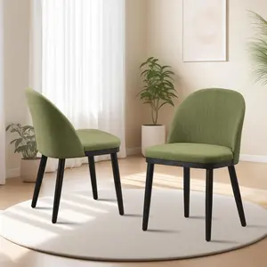 Garvee Wooden Dining Chairs Set of 2, Modern Farmhouse Upholstered Linen Fabric Kitchen Chairs with High Backrest & Leveling Feet, Comfortable Side Chairs for Dining Room Living Room