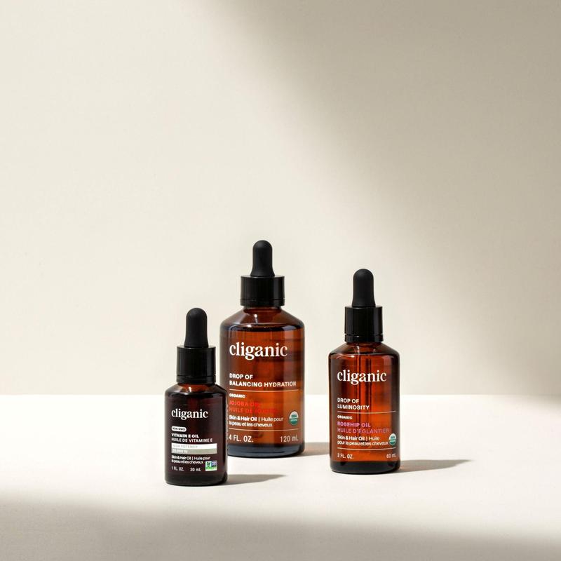 Cliganic Timeless Beauty Bundle - Balancing Hydrating Drop of Rosehip Oil, Jojoba Oil & Vitamin E Oil for Skincare with Moisturizing Rejuvenating Hydrate