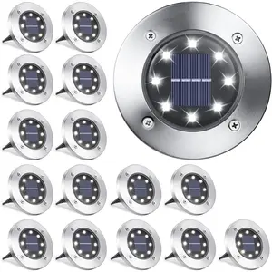 Solar Ground Lights Outdoor, 16 Pack 8 LED Solar Disk Lights  Garden In-ground Pathway Light Landscape Lighting for Lawn,Yard,Deck,Patio,Walkway (White)