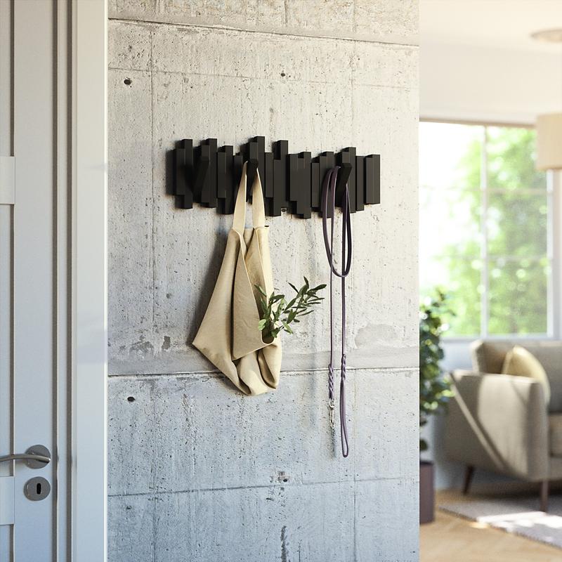 Umbra Sticks Wall Hook, Decorative Wall-Mounted Coat Rack with 5 Flip-Down Hooks, Modern Sculptural Design - 1 Pack Home Interior Space Saving Organizer Installation