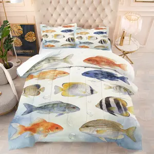 1/2 Piece Ocean Fish Themed Duvet Set, Includes Two Unfilled Pillows, Exquisite Ocean-Themed Design, The Perfect Decoration for Your Own Ocean-Themed Bedroom.