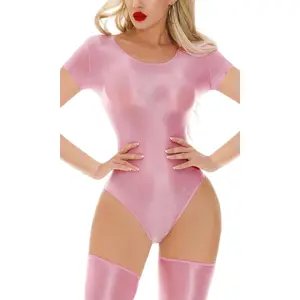 Women's Glossy High Cut Thong Bodysuit One Piece Oil Shiny Leotard