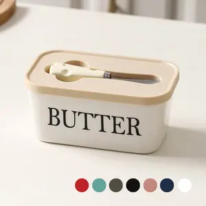 Rectangular Ceramic Butter Box Sealed Jar with Knife, Western Style Home Cheese Container, Kitchen Storage Containers, Airtight Food Storage