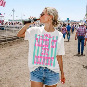 Raised on 90s Country Striped Shirt, Trendy Retro Western Country Girl Distressed Summer, Summer Vacation Shirt