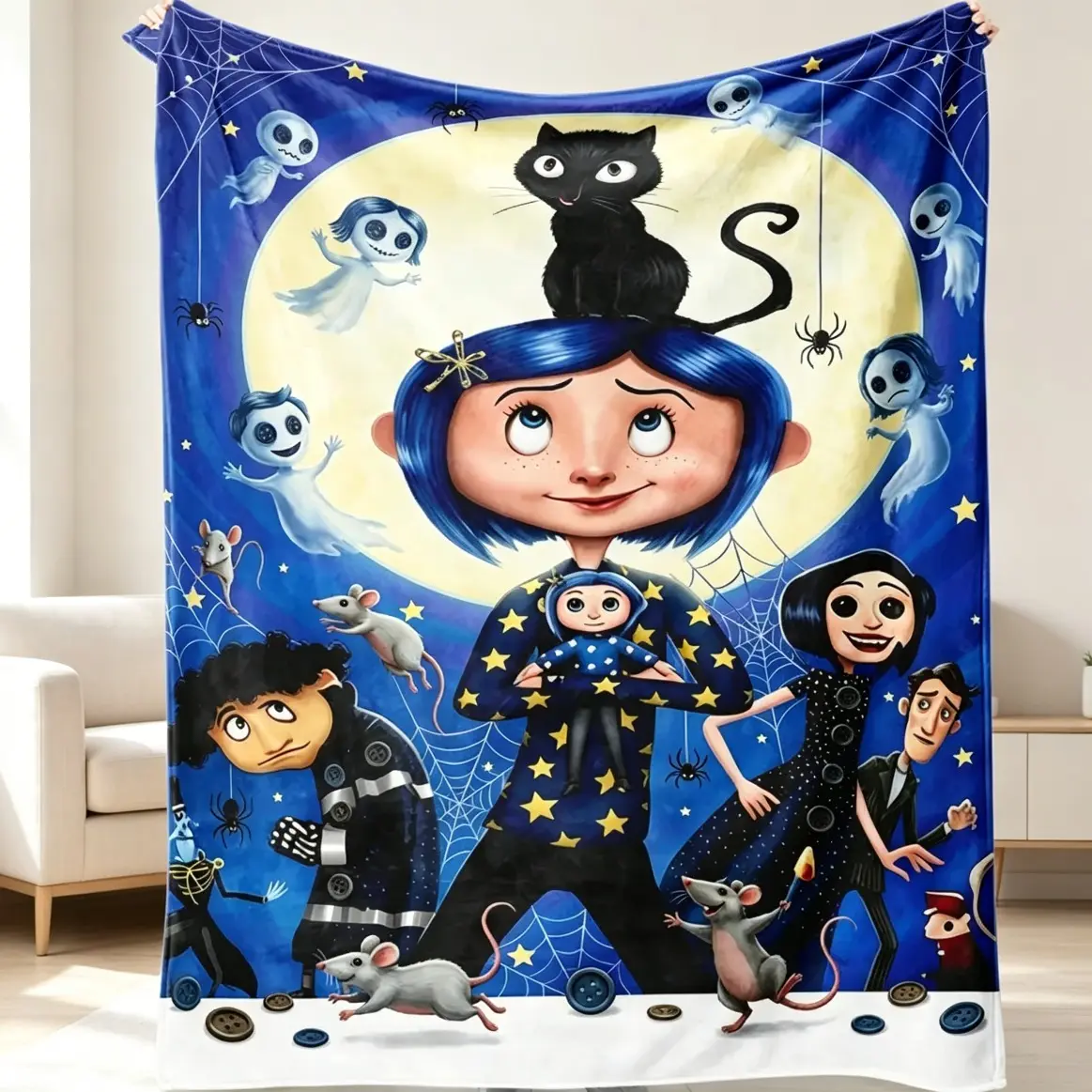 Dark Fantasy Cartoon Girl Flannel Blanket, Soft Cozy Plush Throw Blanket for Kids, Adults, Bed, Sofa, Bedroom, Living Room, Travel, Nap Time, Holiday Birthday and Christmas Gift