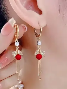 Luxury Faux Pearl Leaf Tassel Earrings, Dangling Earrings, Fashion Alloy Earrings, Elegant & Versatile for Daily & Party, Perfect Gift for Women