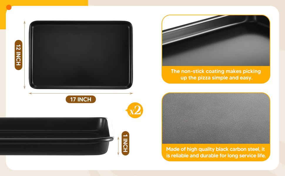 2 Pcs 17 Inch Grandma Style Pizza Pan Hard Rectangular Black Non Stick Sicilian Style Carbon Steel Pizza Pan Dish Pre Seasoned Bakeware Kitchenware
