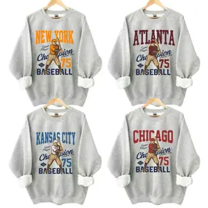 Vintage Baseball Ash Grey Sweatshirts Retro Baseball Sports Pullover Baseball Game Graphic Sweatshirt Casual City Baseball PTS