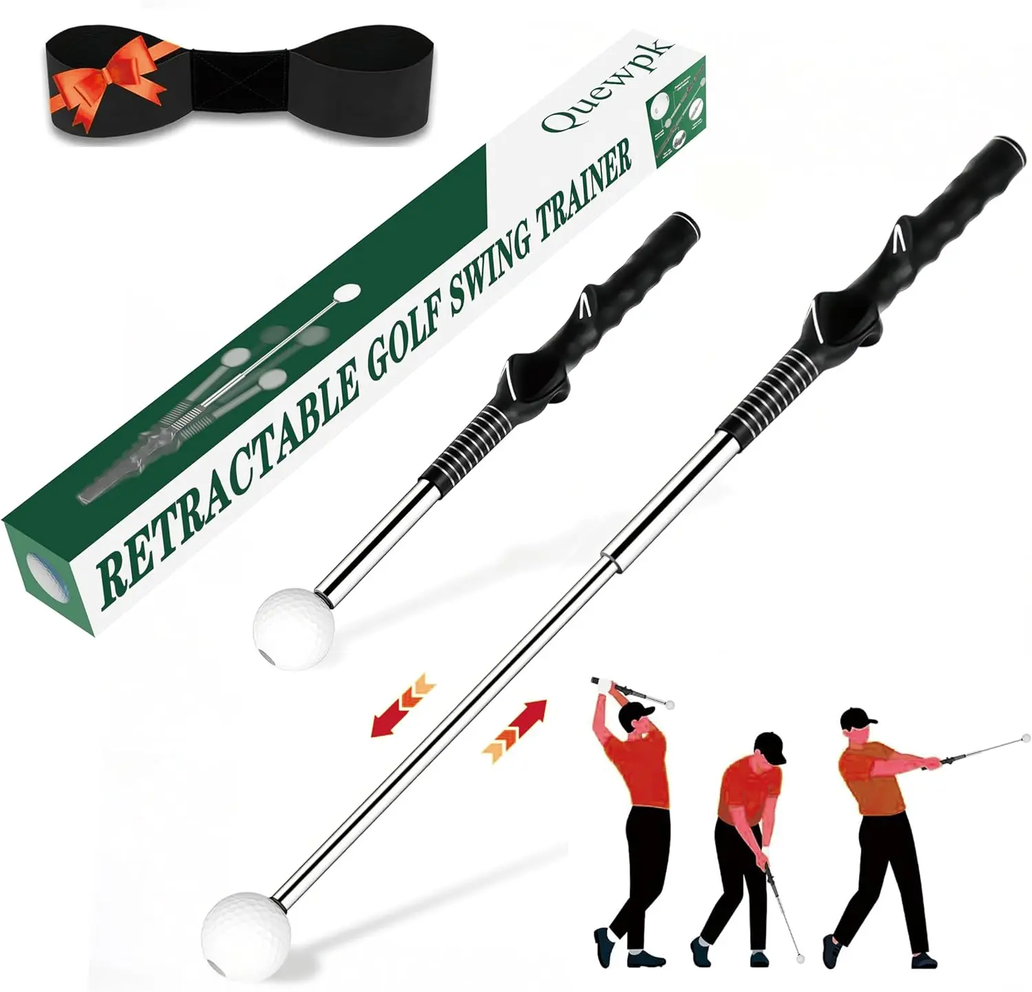 Retractable Golf Swing Trainer – Golf Grip Trainer with Arm Band for Right-Handed Golfers, Grip Correction & Swing Click Feedback Training Aid, Indoor & Outdoor Practice, Golf Gifts for Men