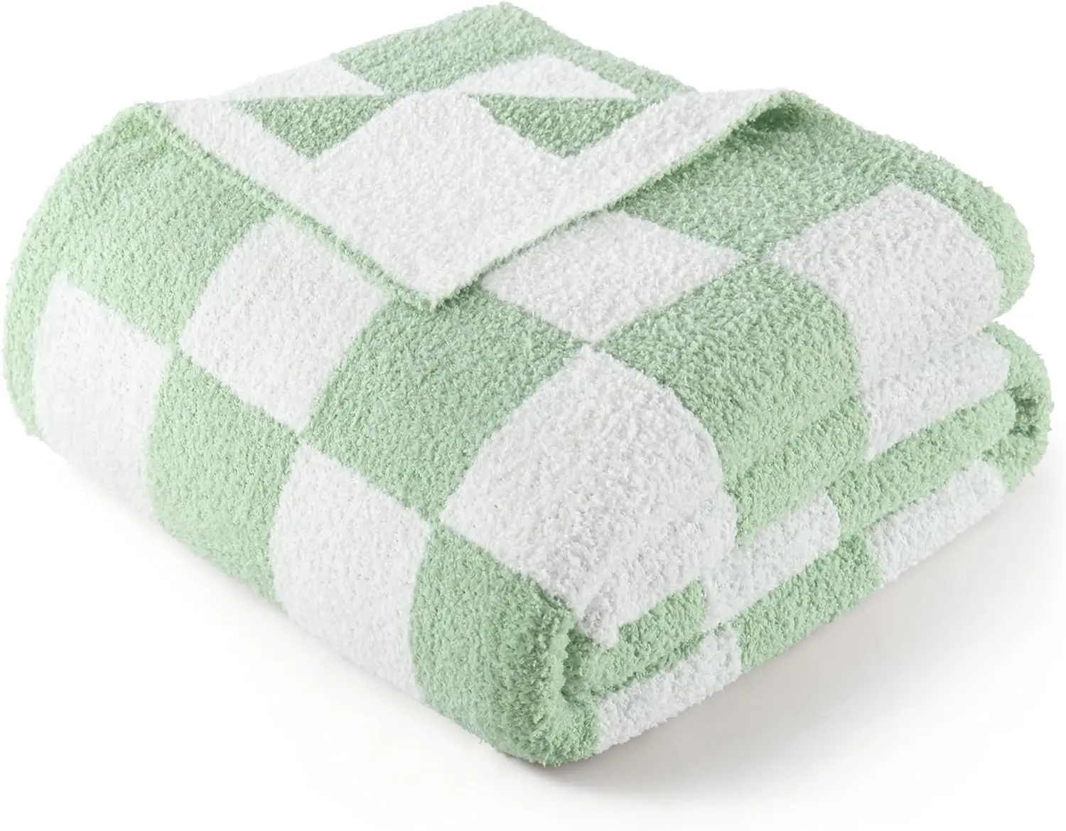 Checkered Knit Throw Blanket, Ultra Soft Cozy Fluffy Checkerboard Blankets, Lightweight Fuzzy Plush Throw for Couch and Bed, Sage Green, 50"x60"