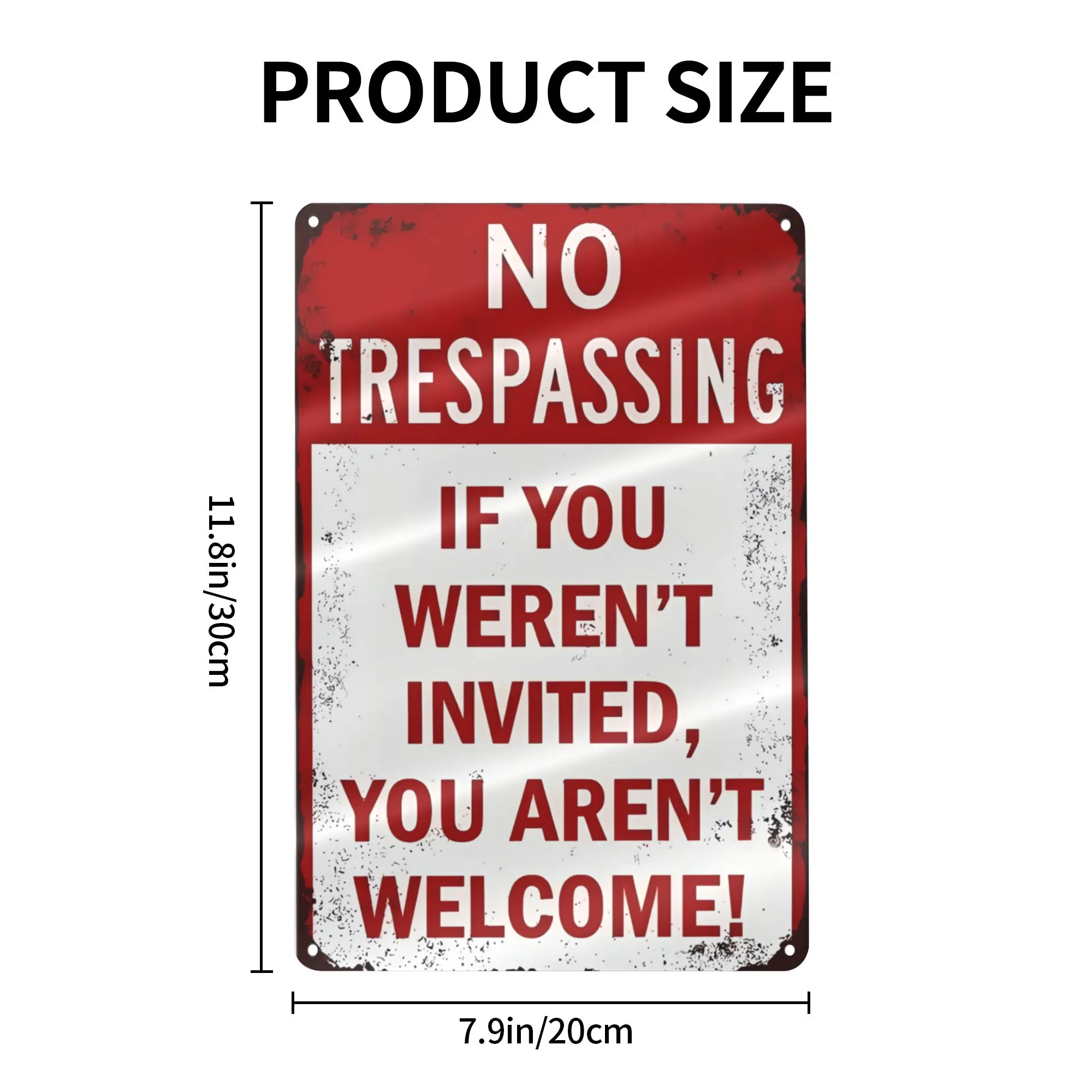 8x12 In No Trespassing Aluminum Warning Sign, Private Property Rustic Red-White Metal Plaque for Yd Fence, Gate, Garage Door, Outdoor Home Farm Business Decor, Wall, Aluminium, Aluminum Home Signs, Private Area