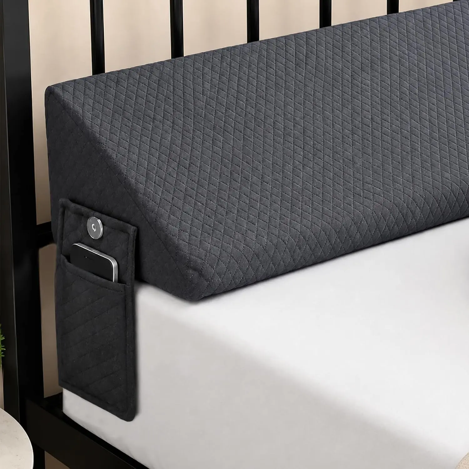 King Size Bed Wedge Pillow for Bed Gap Filler/Headboard Gap White Long Triangle Edge Corner Pillows with Pockets,Dense Foam,Prevents King Pillow/Small Stuff Drops Home Decor Beds Accessories