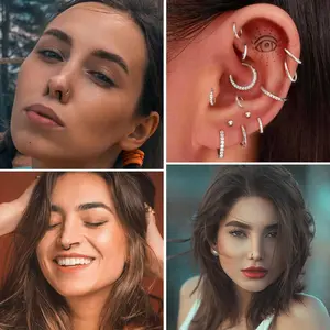 Set Of 5 Nose Rings Hoop Set Surgical Steel Earrings Tragus Septum Piercing Cartilage Hoop For Women Men