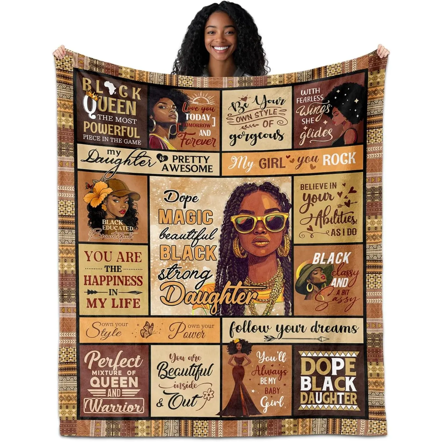 African American Daughter Gifts from Mom, African American Birthday Gifts for Daughter Blanket 60"x50", Afro Daughters Gifts for Women, Afro Daughters Gift Ideas for Mothers Day Christmas