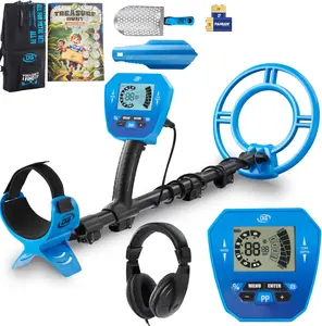CKG Metal Detector for Adults Starter Kit for Treasure Hunting, High Accuracy with 10" Waterproof Coil, LCD Display, 4 Modes, for All Family Coin Game, Headphones, Sifting Shovel, Bag,Trowel, Blue