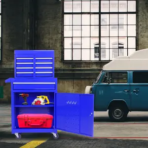 5-Drawer Rolling Tool Chest with Lockable Wheels Sliding Drawers Detachable Top Adjustable Shelf Blue Tool Storage Cabinet for Garage Workshop work bench mig tig welder utility tool