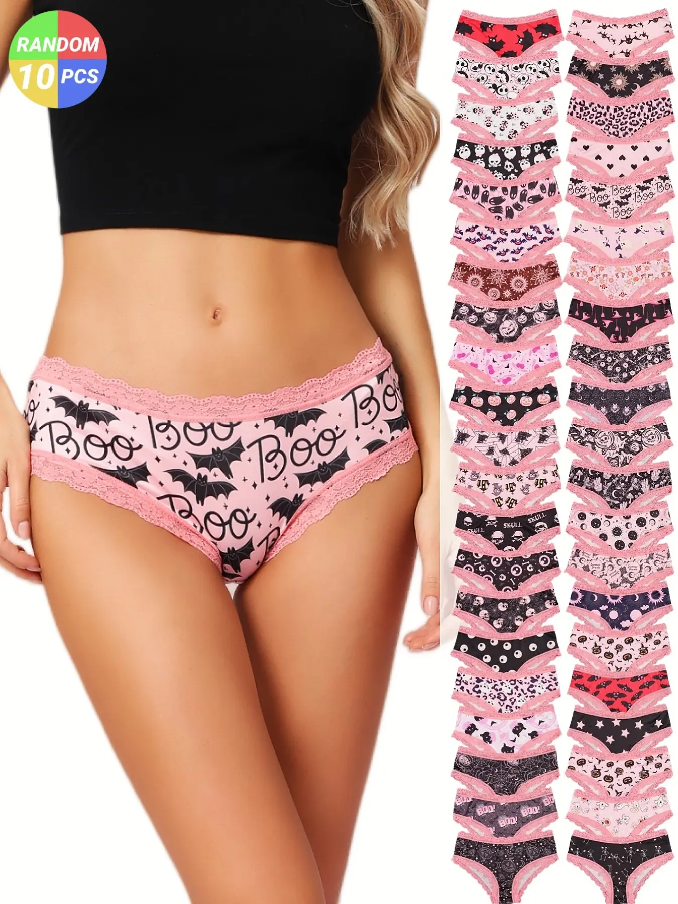 10PCS Random Floral Panties Blind Box! Floral Print Panty Fashion All-Over Print Lace Trim Low Rise Underwear, Fashion Breathable Underwear