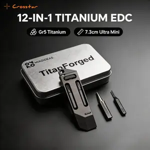 Crosstar 12-In-1 Multifunctional Gr5 Titanium Alloy Pry Bar, Emergency & Outdoor Tool for Prying, Opening Containers, Measuring, Hand Tools Kit Essential