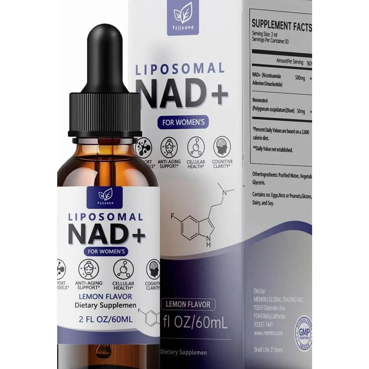 Liposomal NAD Drops for Women,NAD Liquid Supplement with Resveratrol - Natural Antioxidant,Energy Metabolism Support & Mitochondrial Health,Additives Free - Lemon Flavor