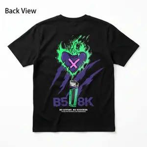 Men'S  Neon Green And Pink Lightning Pattern Print T-Shirt - Beige Street Style Tee Featuring a Lighter Flame Design, with a Slogan Print on The Back (Lighter/Love Fire), Comfortable Round Neck Short Sleeve Casual Summer Top