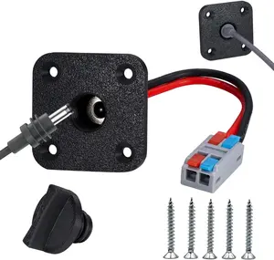 12-48VDC Panel Mount Socket - High Compatibility, Mountable, Waterproof Passthrough, 5.5x2.1mm 2-Pole DC Female Socket, Compatible with Starlink Mini, Square, 1 Count, Black