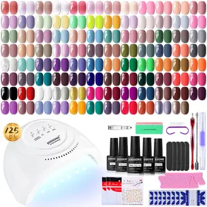 JODSONE 100 Bottles of Gel Nail Polish Kit with U V Led Light 95 Multiple Glossy Glitter Colors Mint Green Light Pink Nail Gel Base Coat Glossy and Matte Top Coat Gel Polish Kit