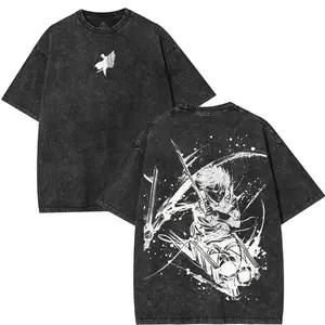 valentine shirts Attack On Titan Levi Ackerman AOT Anime Manga game Double Printed Vintage Washed Tee Unisex Cotton Soft graphic tee