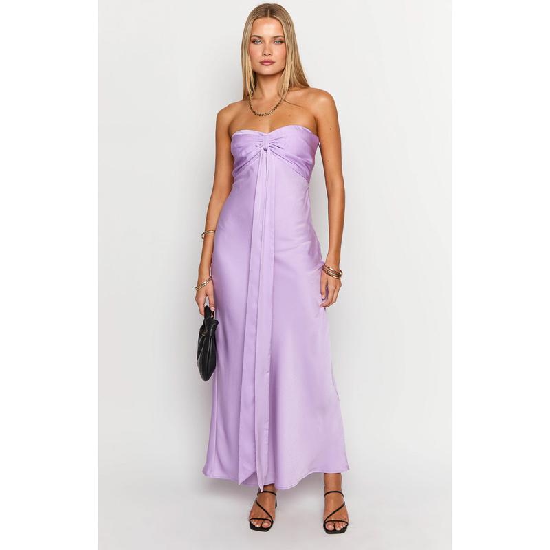Ariella Lilac Satin Strapless Maxi Dress