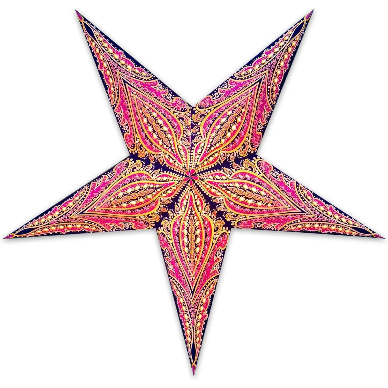 24-Inch 3D Light-Up 5-Pointed Paper Lanterns - Handcrafted Hollow Fairy Star Ornaments, Magical Hanging Lamps for Christmas, Weddings (Gifts for Indoor Outdoor Home Festive Decor, Medium)