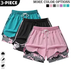 3 PCS Women's Quick-Dry Shorts - Lightweight and breathable camouflage sports shorts with a belt and zipped pockets, suitable for fitness, training and outdoor activities - Complete Mother's Day Set Women's Gymwear Sportswear Mother's Day Gift Set